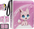 Cute Pink Trading Card Binder 4 Pocket for Girls Gifts - Includes Name Tag & Tab Stickers for Sorting - 440 Pockets Card Binders Zipper Album Book Holder - Baseball Football Sports Tcg Card Case