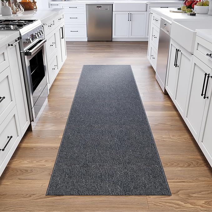 Ottomanson 2'7" x 30' Ultra-Thin Hallway Runner Rug - Durable Non-Slip Carpet for High-Traffic Areas - Fits Under Doors for Seamless Entry - Ideal for Kitchen, Entryway, Bedroom & Living Room, Black