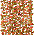 KHOYIME 5 Pack 40 FT Artificial Fall Flower Garland, Fake Orange Roses Vines Silk Flowers Faux Plastic Outdoor Hanging Floral Garland Autumn Decoration for Indoor Table Home Wall Backdrop Room Decor
