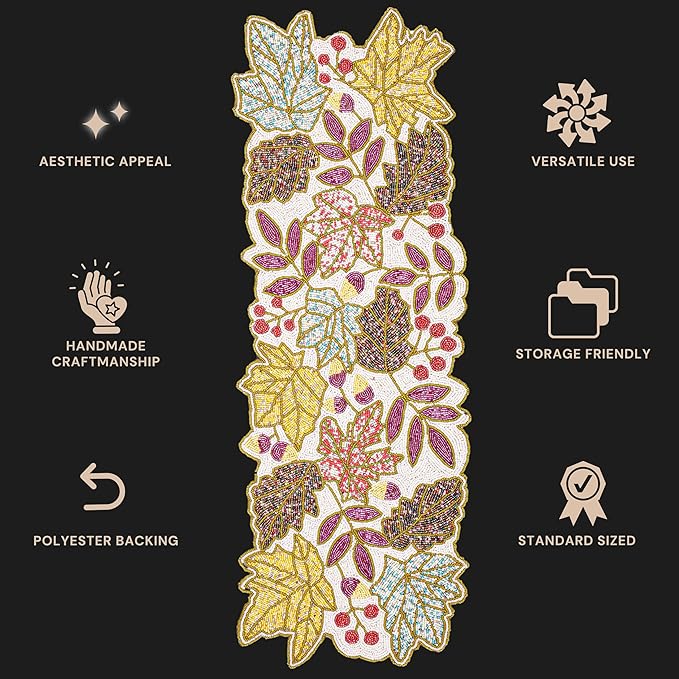 36" Hand Beaded Decorative Farmhouse Glitz Table Runner for Tabletop, Wedding, Thanksgiving, Easter Party Decorations - A Beautiful Complement to Your Dinner Table Décor (Multi) - CLEENTABLE