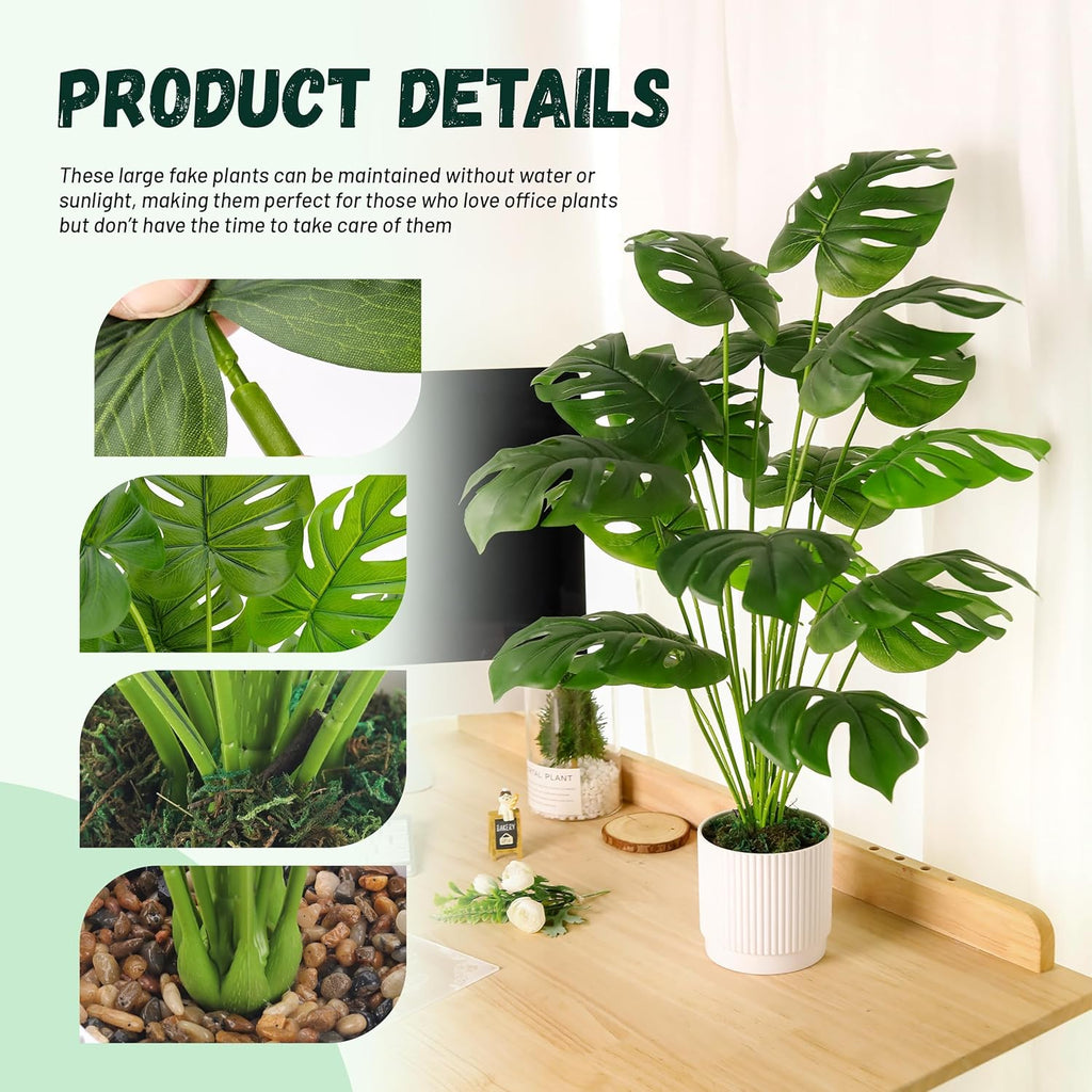 Der Rose 28" Fake Plants Large Artificial Monstera Faux Potted Plants Indoor Tall for Outdoor Living Room House Floor Front Porch Tree Decor