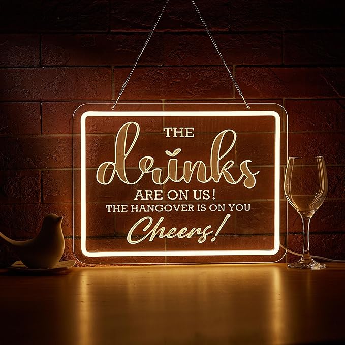 Bar Neon Sign The Drinks Are On Us LED Signs The HanGover is On You Cheers Neon Light Gifts for Wedding Party Bars Pubs Neon Signs Decorations
