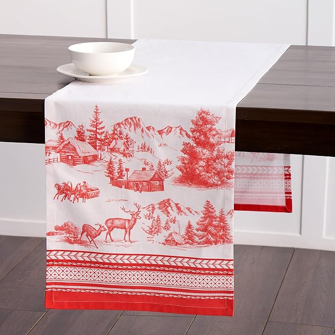 Maison d' Hermine Table Runner 100% Cotton Single Layer Table Runners 108 inches Long for Thanksgiving Christmas Decorations Home Kitchen Dining Party Wedding (Winter Jouy, 14.5" x 108")