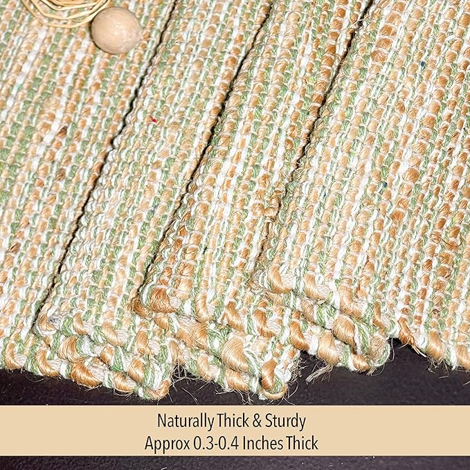 Chardin home Natural Jute Table Runner 13x36 Inch – Vintage Boho Rustic Table Decor – Handwoven Table Runner in Natural Jute and Sage Green-White – Farmhouse Dining or Console Table Accent