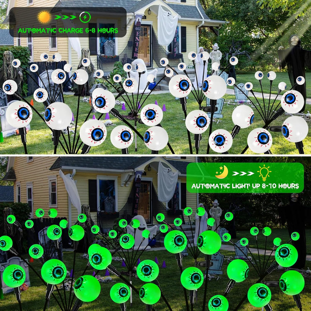 halloween decorations outdoor 36 led green solar eyeball showing dimensions