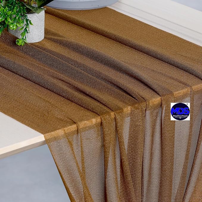 MDS 25 Pack 10ft Chiffon Table Runner 29 x 120 Inches Sheer Wedding Runner Romantic Rustic Table Runner for Wedding Decorations, Birthday Parties, Bridal Shower Party Arch Decor - Mocha