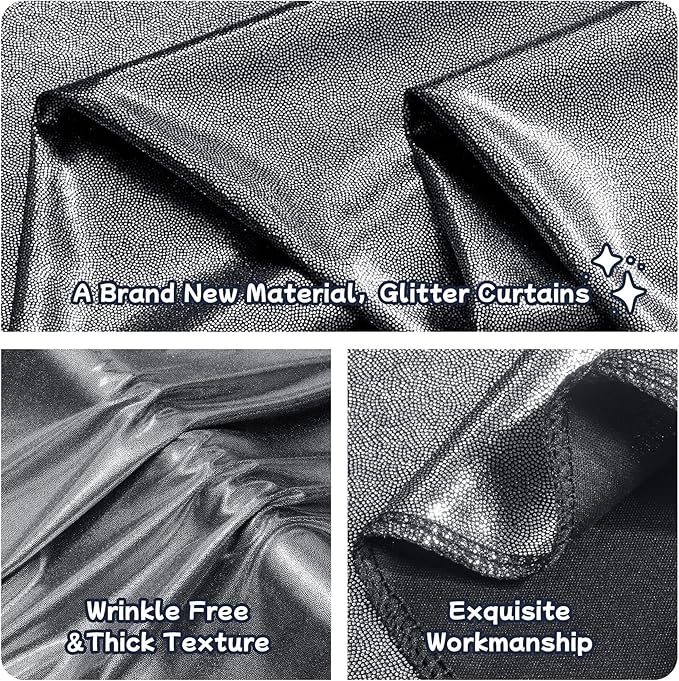 10ftx10ft Black Silver Glitter Sequin Backdrop Curtain for Parties, Wrinkle Free Sparking Backdrop Drapes, 2 Panels 5x10ft Shimmer Photo Back Drop Cloth for Wedding Birthday Photography