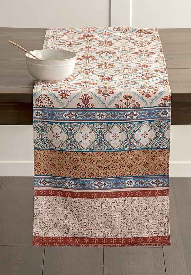 Maison d' Hermine Table Runner 100% Cotton Double Layer Table Runners 108 inches Long for Thanksgiving Christmas Decorations Home Kitchen Dining Party Wedding (Romane, 14.5" x 108")