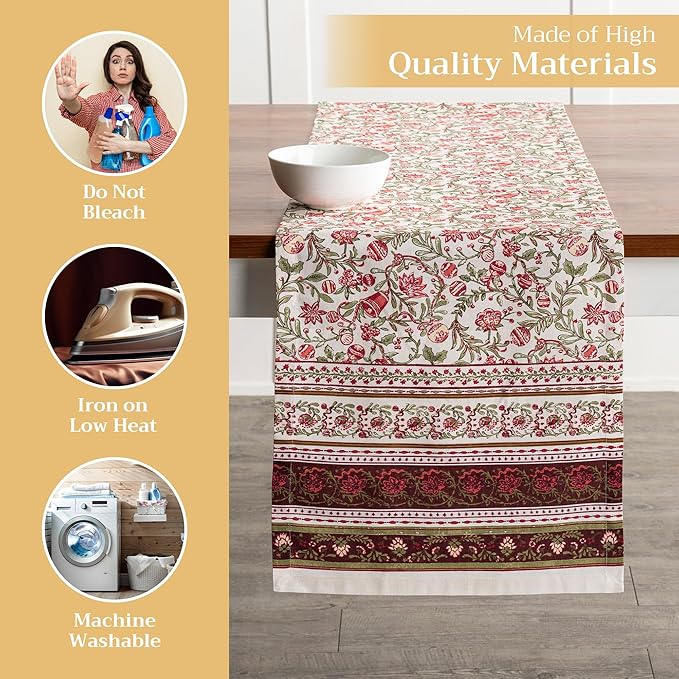 Maison d' Hermine Table Runner 100% Cotton Double Layer Table Runners 72 inches Long for Thanksgiving Christmas Decorations Home Kitchen Dining Party Wedding (Reveillon Au Jardin, 14.5" x 72")