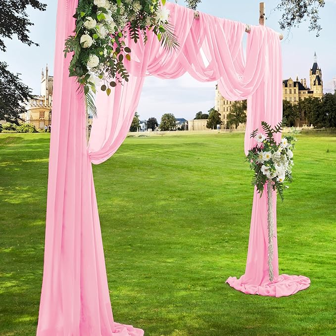 VACVELT Wedding Arch Draping Fabric Blush Pink Chiffon, 1 Panel Sheer Drapes 30 Inch x 20ft Chiffon Backdrop Curtain Decor, Outdoor Sheer Drapery for Ceremony Party Ceiling