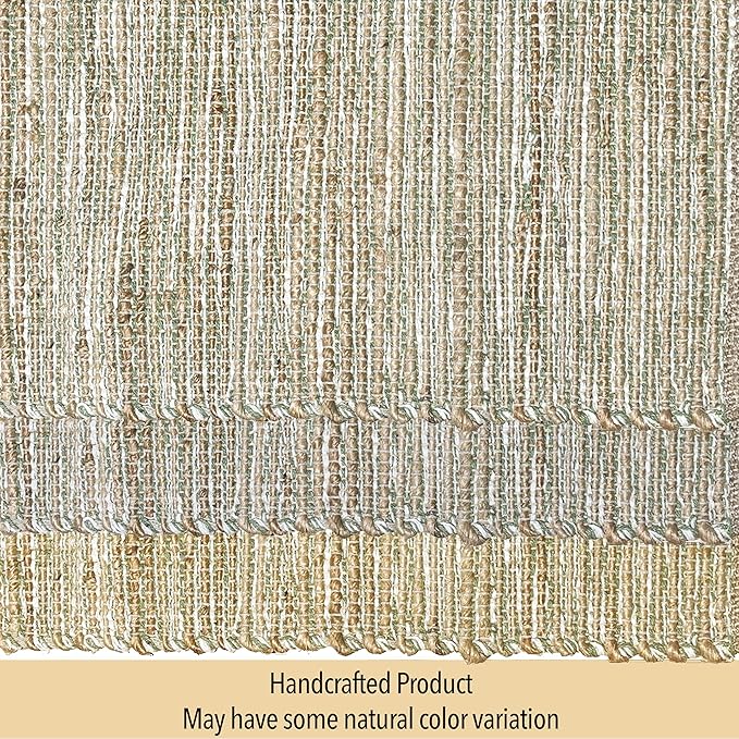 Chardin home Natural Jute Table Runner 13x36 Inch – Vintage Boho Rustic Table Decor – Handwoven Table Runner in Natural Jute and Sage Green-White – Farmhouse Dining or Console Table Accent