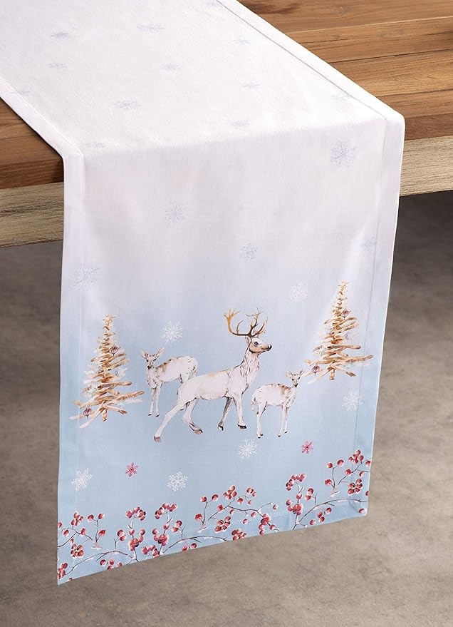 Maison d' Hermine Table Runner 100% Cotton Single Layer Table Runners 36 inches Long for Thanksgiving Christmas Decorations Home Kitchen Dining Party Wedding (Fairy Tale Forest, 14.5" x 36")