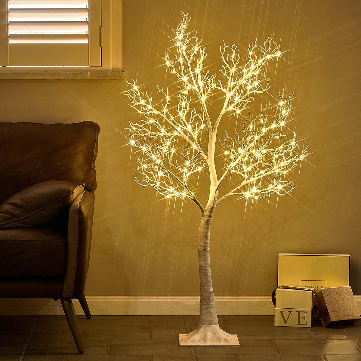 litbloom white tree with lights plug in 4ft, side view