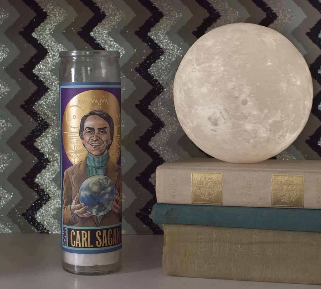 The Unemployed Philosophers Guild Carl Sagan Secular Saint Candle - Unscented 8 Inch Tall Glass Prayer Votive, Made in The USA