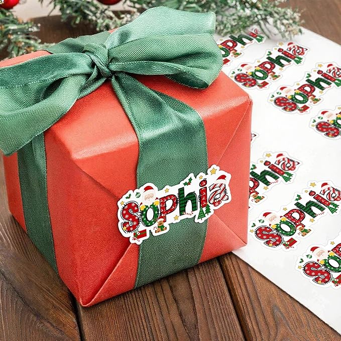 Custom Christmas Gift Tags Self Adhesive Christmas Cartoon Theme Name Tags Stickers for Gifts Presents Wrapping Paper Xmas Gifts Decorations for Family Son Daughter