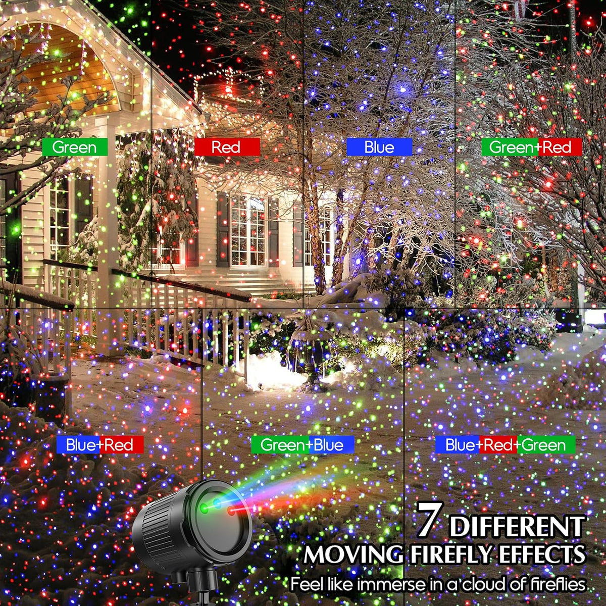 laser christmas projector lights outdoor, 3 color moving, side view