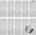 10 Pack Silver Foil Curtain Backdrop 3.2ft x 9.8ft Metallic Tinsel Foil Fringe Curtains Streamer Photo Booth Backdrop for Birthday Party Engagement Bachelorette Party Decorations (Silver)
