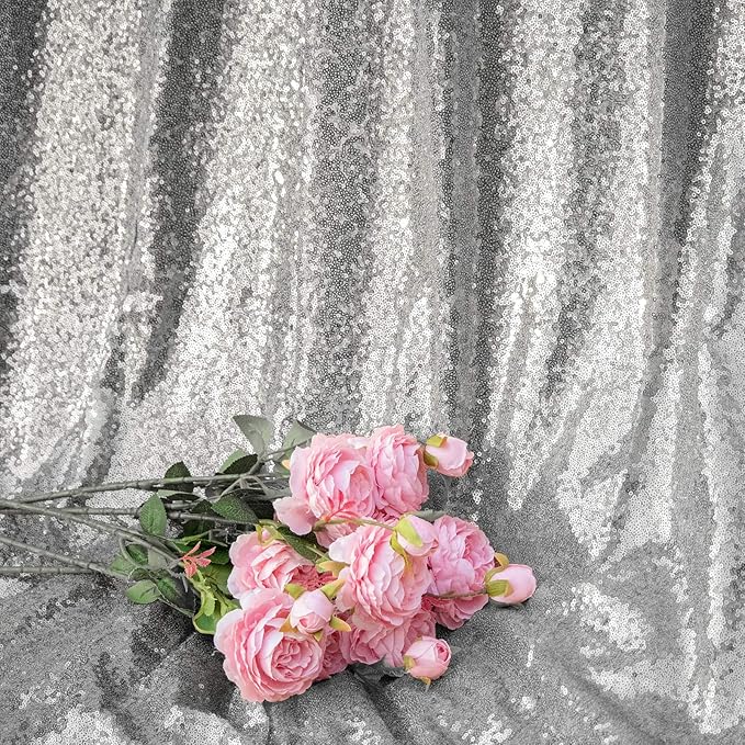 JYFLZQ Silver Sequin Backdrop Curtains 2ft x 8ft 4 Panel Glitter Photo Booth Backdrops Sparkly Photography Background Drapes for Parties Wedding Bridal Showers