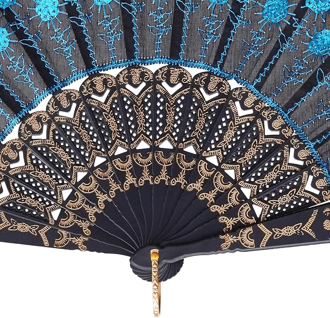 QIRMIZI 10 Pack Fabric Folding Handheld Fans, Perfect for Weddings, Parties, and Dancing,Light Blue