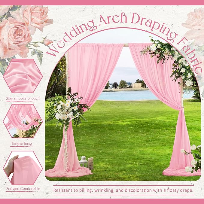 VACVELT Wedding Arch Draping Fabric Blush Pink Chiffon, 1 Panel Sheer Drapes 30 Inch x 20ft Chiffon Backdrop Curtain Decor, Outdoor Sheer Drapery for Ceremony Party Ceiling