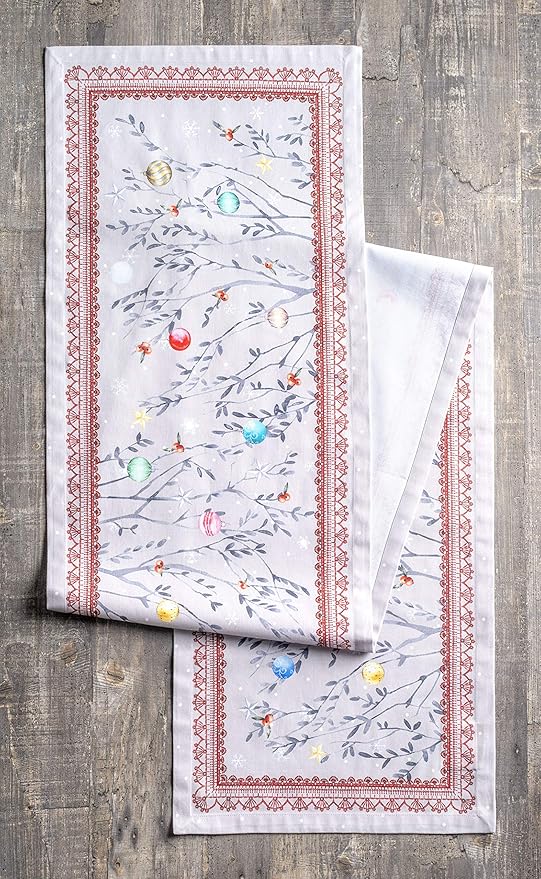 Maison d' Hermine Table Runner 100% Cotton Single Layer Table Runners 60 inches Long for Thanksgiving Christmas Decorations Home Kitchen Dining Party Wedding (Fairy Christmas, 14.5" x 60")