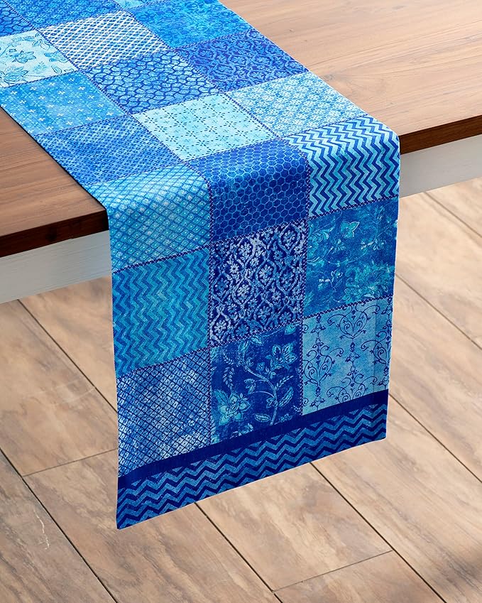 Maison d' Hermine Table Runner 100% Cotton Single Layer Table Runners 72 inches Long Decorative for Kitchen Dining Party Baby Shower Wedding Bridal Shower Spring Summer (Indigo Love, 14.50" x 72")