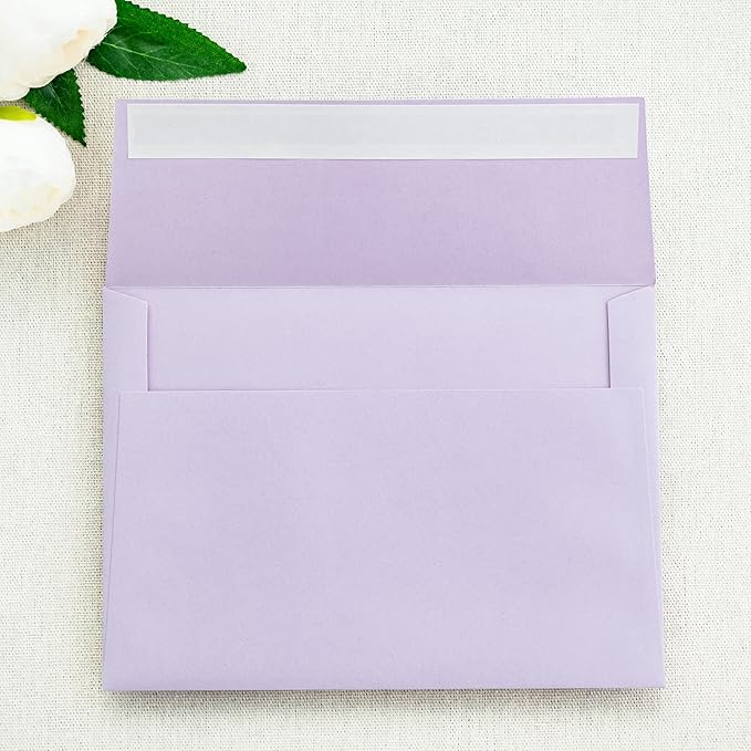 PONATIA 50 Pieces 5x7 Envelopes, Lilac A7 Envelopes Self Seal for Weddings, Invitation Cards, Photos, Postcards, Greeting Cards Mailing, Baby Shower, Graduation, Christmas Gift Cards