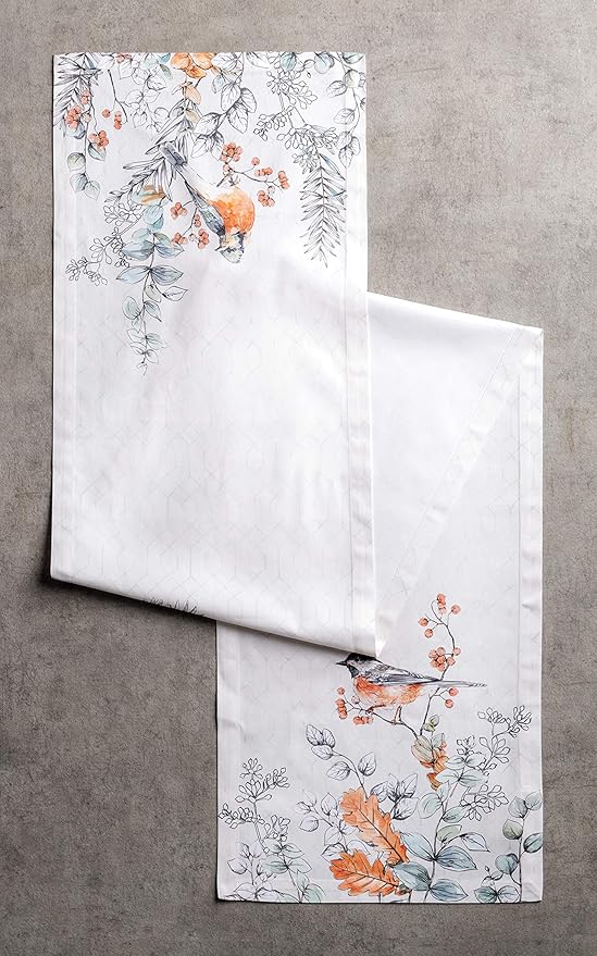 Maison d' Hermine Table Runner 100% Cotton Single Layer Table Runners 60 inches Long for Thanksgiving Christmas Decorations Home Kitchen Dining Party Wedding (Whitish Shabby Chique, 14.5" x 60")