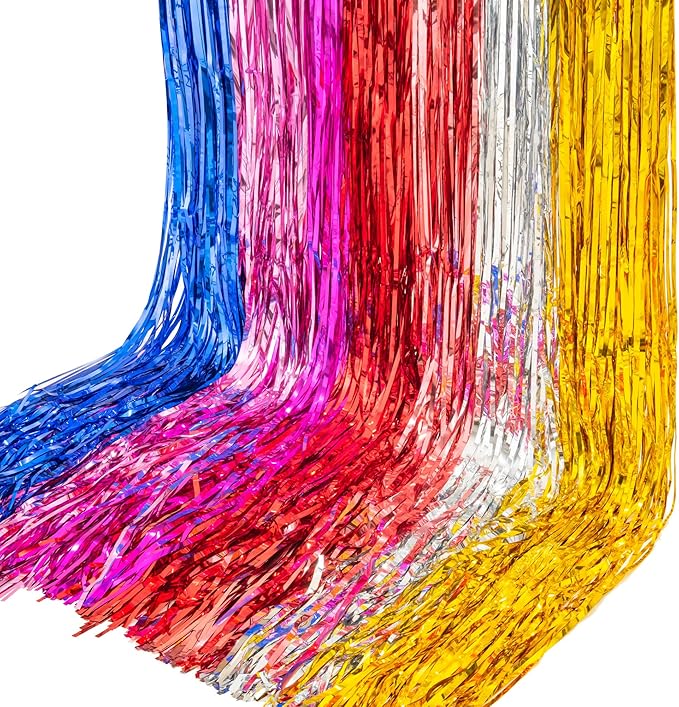 Foil Fringe Curtain Party Decorations - Hot Pink Photo Backdrop Tinsel Steamers Curtains for Tropical Hawaiian Theme Birthdays Christmas Valentine Bachelorette Parties