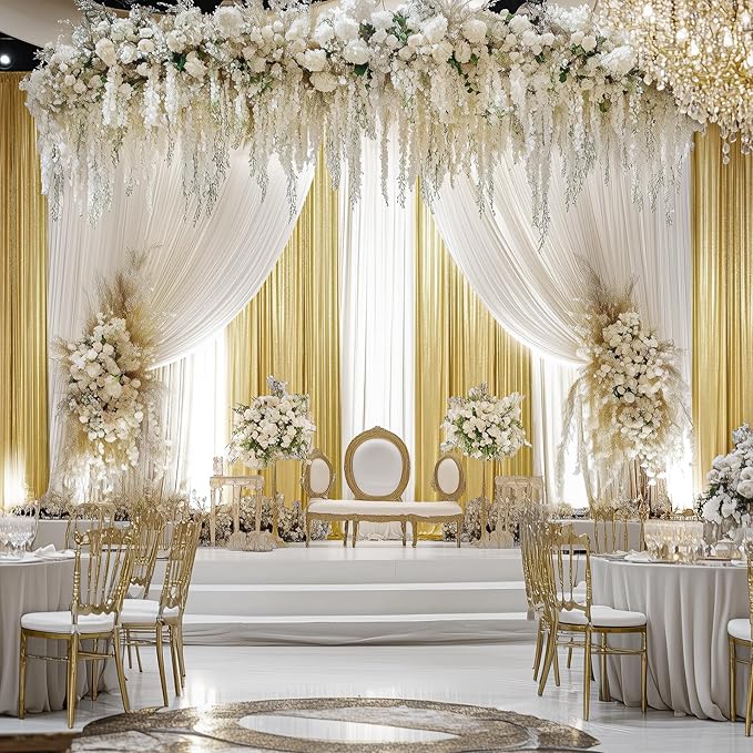 Outpain Thick 40 ft x 10 ft Gold Sequin Backdrop Curtain for Parties, Wrinkle Free Glitter Photo Backdrop Drapes 8 Panels 5x10ft Gold Back Drop Cloth for Wedding Christmas Photography Background