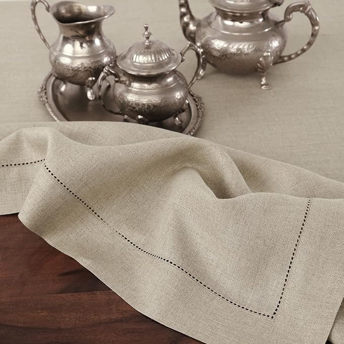 Solino Home Linen Natural Table Runner 132 Inches Long - 100% Pure Linen Extra Long Table Runner 14 x 132 Inch for Fall, Autumn, Thanksgiving, Christmas - Classic Hemstitch