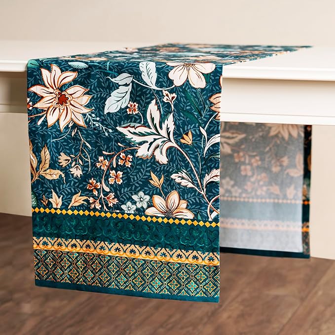 Maison d' Hermine Table Runner 100% Cotton Single Layer Table Runners 108 inches Long for Thanksgiving Christmas Decorations Home Kitchen Dining Party Wedding (Luxury Loft - Dark Teal, 14.5" x 108")