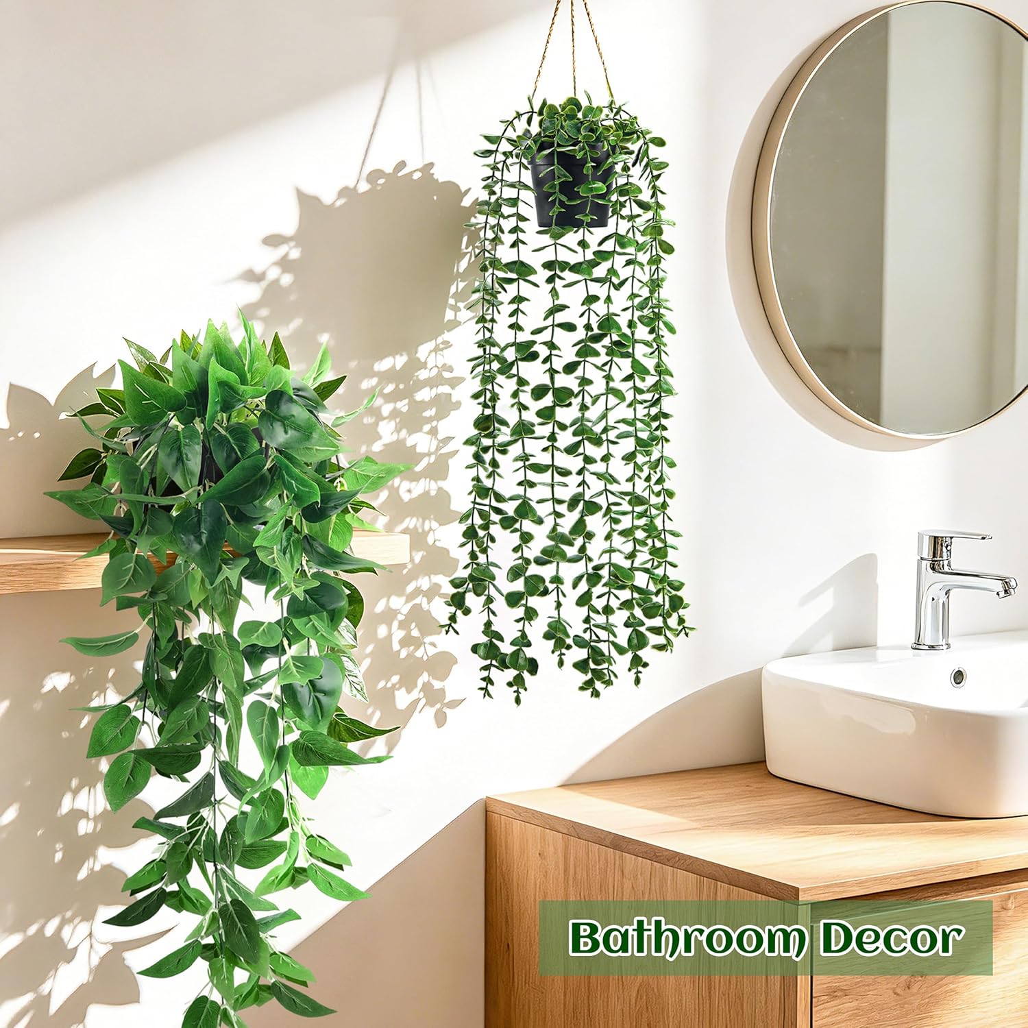 Der Rose 4Pcs Fake Plants Hanging Artificial Ivy Vine Faux Eucalyptus Hanging Plants, Boston Fern, String of Pearls for Living Room Aesthetic Bedroom Boho Kitchen Wall Shelf Indoor Outdoor Decor