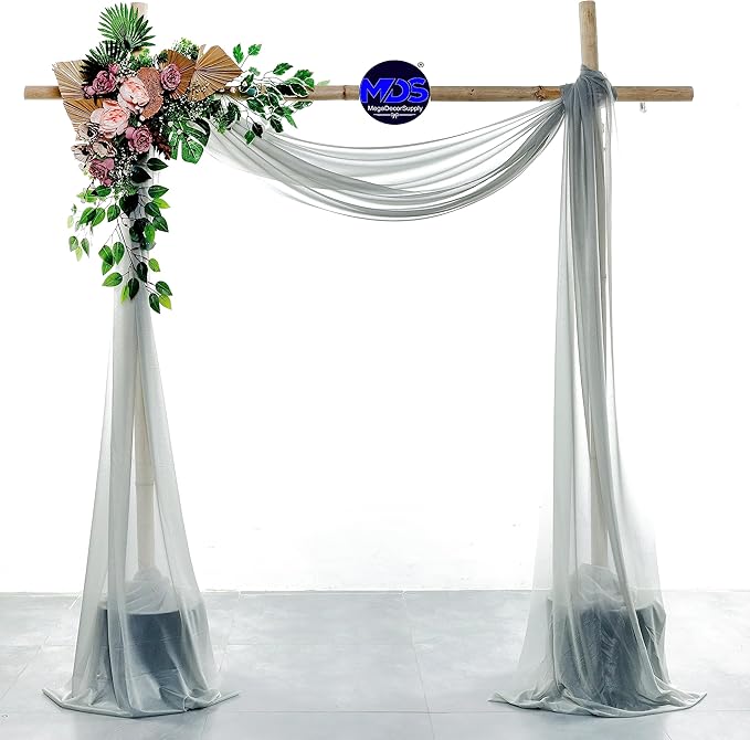 MDS Halloween Chiffon Draping Fabric - 2 Panel, 30" Wide x 30ft Long - Sheer Spooky Arbor & Canopy Drapery for Haunted House Backdrops, Party Ceilings, DIY Costumes & Themed Events - Gray