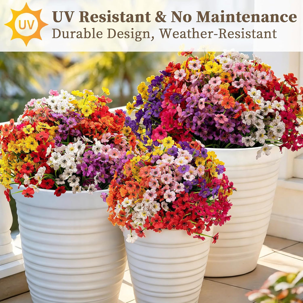 24 Bundles Artificial Flowers for Outdoors/Indoors, Fake Flowers Plants for Indoor Outside Garden Porch Window Box Home Wedding Farmhouse(8 Color)