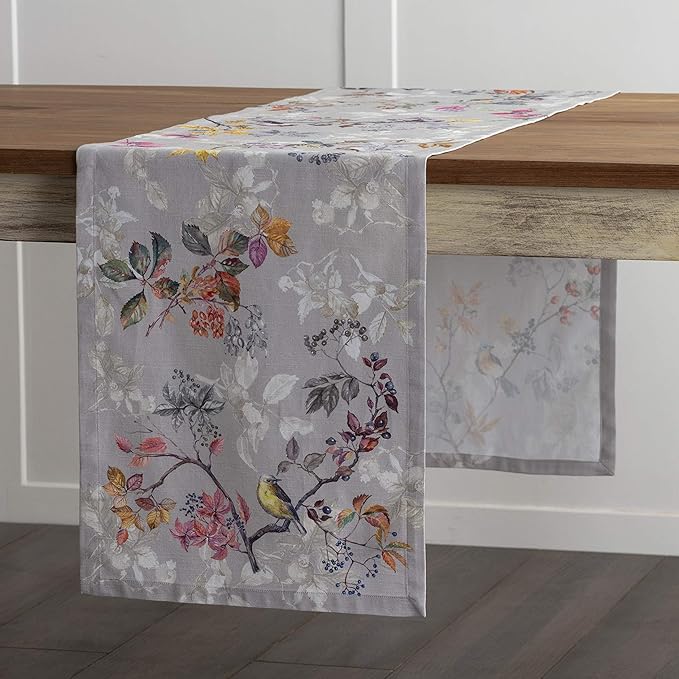 Maison d' Hermine Table Runner 100% Cotton Single Layer Table Runners 36 inches Long for Thanksgiving Christmas Decorations Home Kitchen Dining Party Wedding (Equinoxe - Grey, 14.5" x 36")