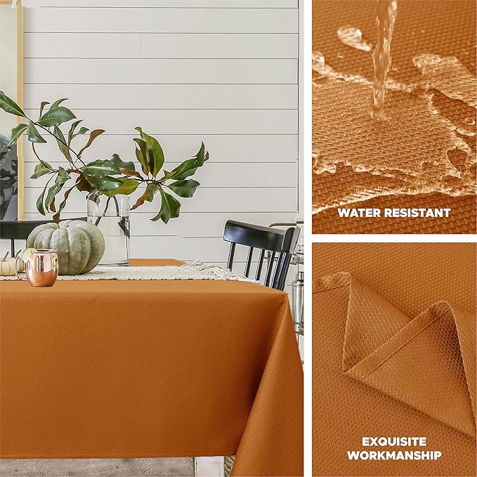 Biscaynebay Fall Tablecloth Textured Fabric Square Tablecloths 54x54 Inch, Bronze Thanksgiving Autumn Harvest Water Resistant Fabric Tablecloths for Kitchen, Dining, Wedding, Parties Machine Washable