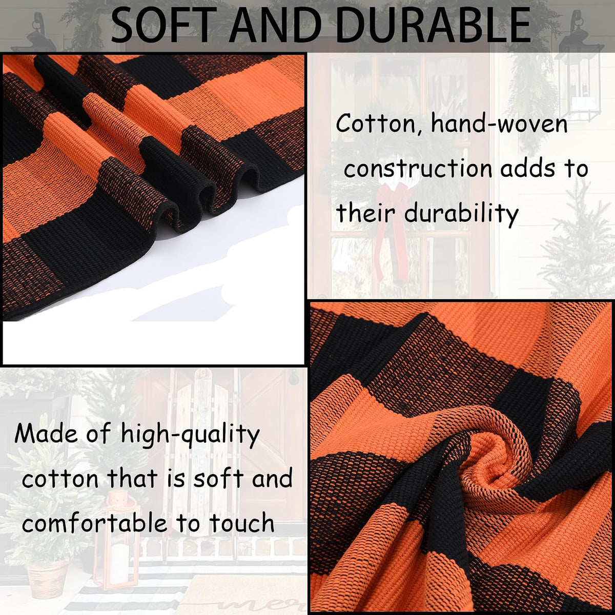 Orange and Black Plaid Rug, 4' x 6' Fall Outdoor Front Door Decor Mat...