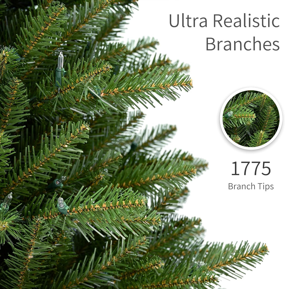 puleo international 6.5ft pre-lit full fraser fir artificial showing dimensions