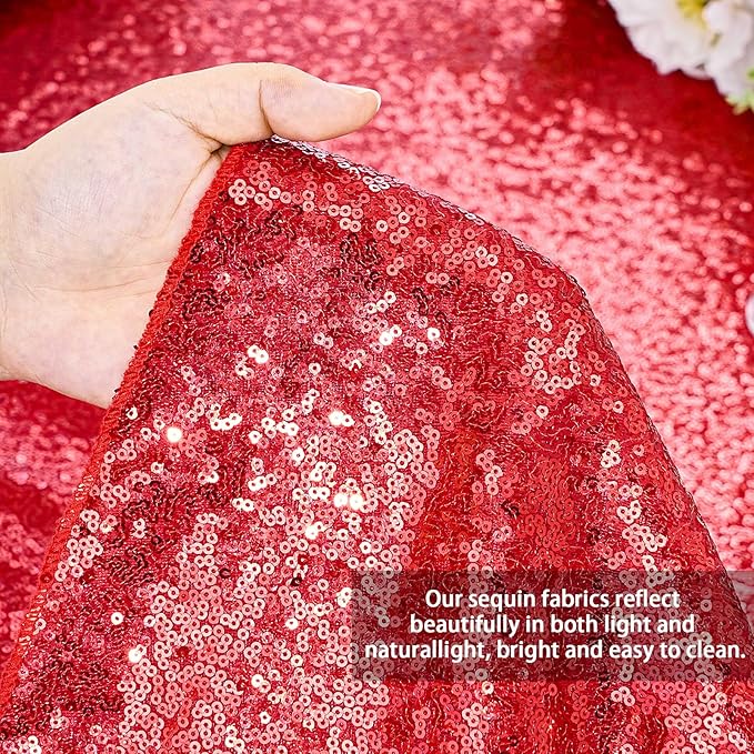 QueenDream Sparkly Sequin Tablecloth - Red Table Cloth 50x80 Inches Rectangle Table Overlay Fabric for Birthday Parties Baby Shower Decoration
