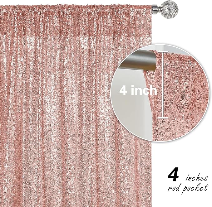 Rose Gold Sequin Backdrop Curtain 2 Pieces 2FTx8FT Glitter Photography Backdrop for Party Wedding Birthday Christmas Decorations
