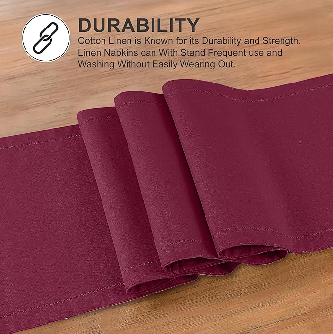 Ruvanti Linen Table Runner 90 Inches, Classic Hemstitch, Washable, Reusable, Non-Slipping, Stain Resistant- Perfect for Parties, Weddings, Dinners, Thanksgiving, Christmas, Indoor use – Burgundy