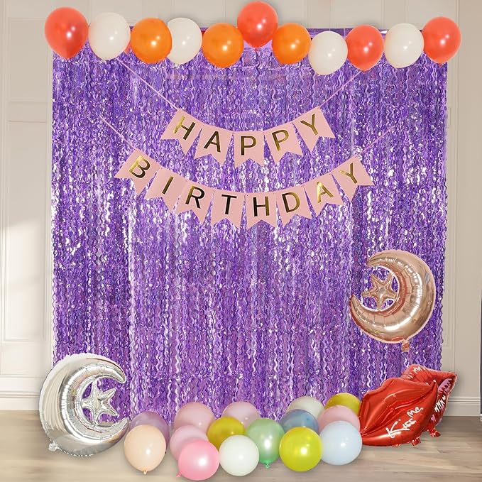 4 Pack Sparkle Wavy Purple Tinsel Curtain Party Backdrop - 3.3X6.6ft Foil Fringe Curtain Party Photo Booth Streamers for Mermaid Euphoria Themed Decorations