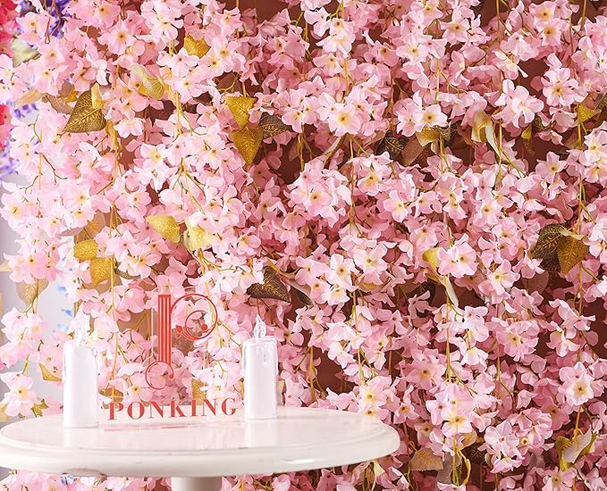 Flower Garland, Artificial Hydrangea Vine Flowers, Hanging Fake Hydrangeas Vine for Room Anniversary Wedding Birthday Christmas Wall Arch Decor, 2 Pcs, Floral Garland, Light Pink Flower