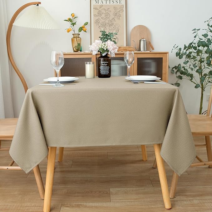 Biscaynebay Textured Fabric Square Tablecloths 54x54 Inches, Natural Water Resistant Spill Proof Table Cloth Washable Small Card Folding Table Covers for Dining, Kitchen, Wedding and Parties
