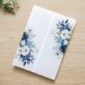 PONATIA 50PCS Vellum Jackets for 5x7 Invitation Cards- 135GSM Dusty Blue Flowers Vellum Sleeves, Wedding Invitations Wraps - Transparent Christmas Gift Cards Jackets