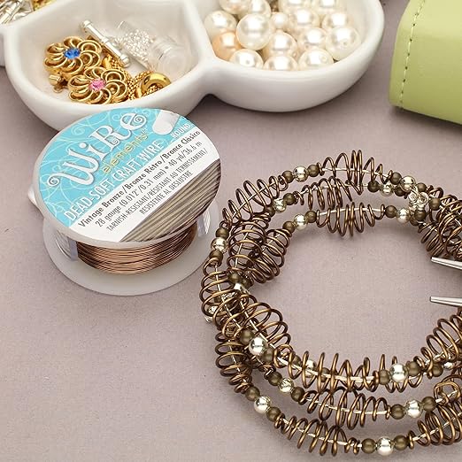 The Beadsmith Wire Elements Craft Wire – Tarnish Resistant, Soft Temper, Round, Vintage Bronze Color – 0.32mm, 28 Gauge, 40 Yard Spool – Jewelry Making, Wire Wrapping, & Other DIY Crafts
