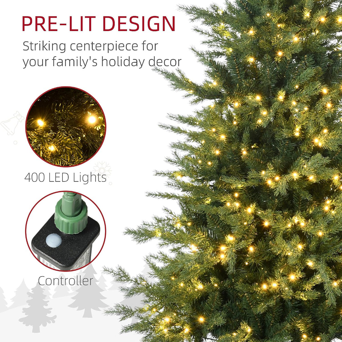 homcom 6ft tall prelit artificial christmas tree with showing dimensions
