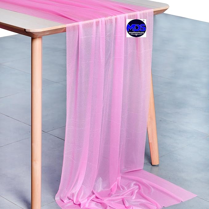 MDS 2 Pack 14ft Chiffon Table Runner 29 x 170 Inches Sheer Wedding Runner Romantic Rustic Table Runner for Wedding Decorations, Birthday Parties, Bridal Shower Party Arch Decor - Bubblegum Pink