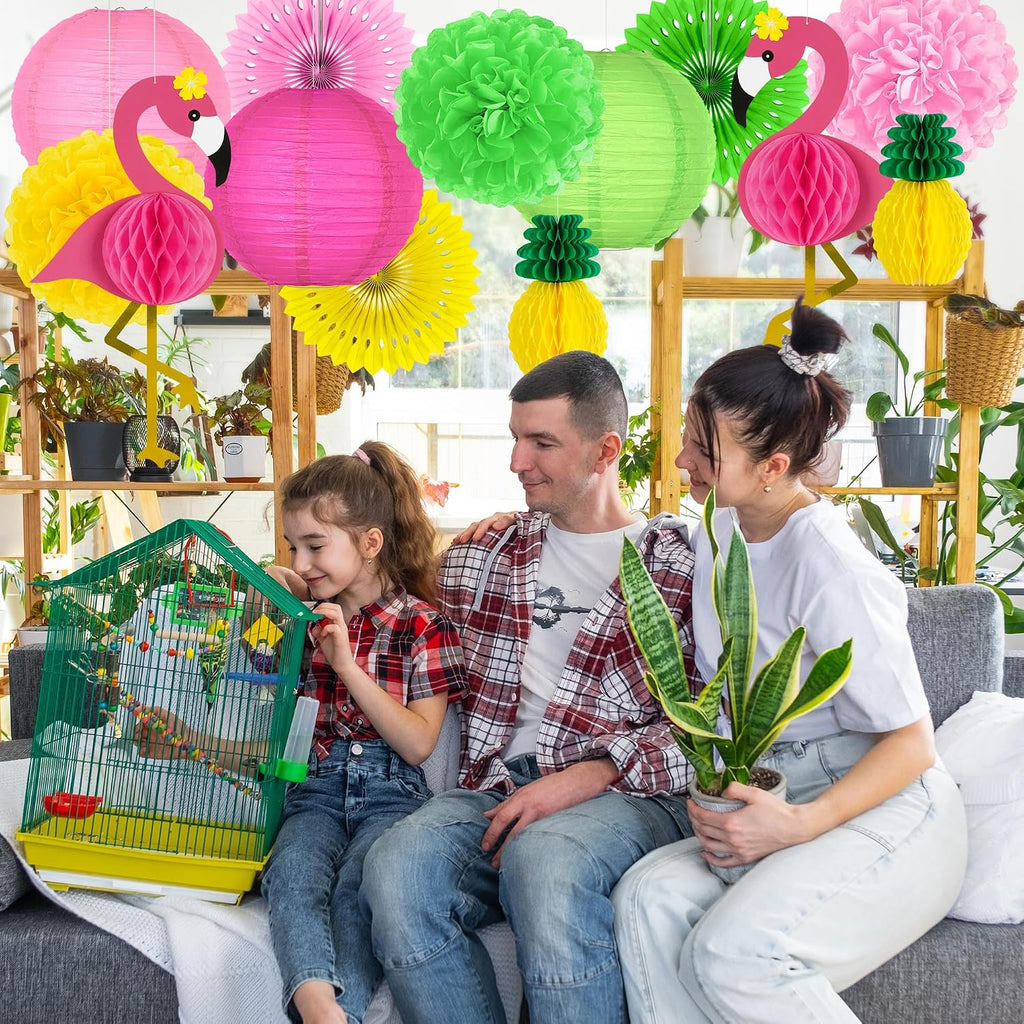 Heartome 13PCS Hawaiian Party Decorations, Luau Party Decorations, Flamingo and Pineapple Honeycomb Paper Flowers Fans and Ball Lanterns for Summer Tropical Beach Party Decorations Supplies Favors